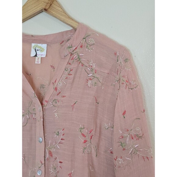 Anthropologie Fig & Flower Button Front Blouse Boho Top Embroidered Large Tab - Picture 2 of 11